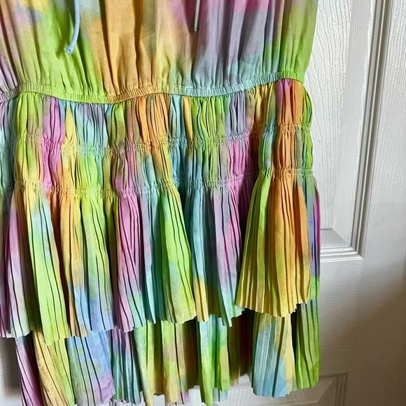 Anthropologie Current Air Zoey Rainbow Pastel Cotton Candy Pleated dress Small - Picture 5 of 7